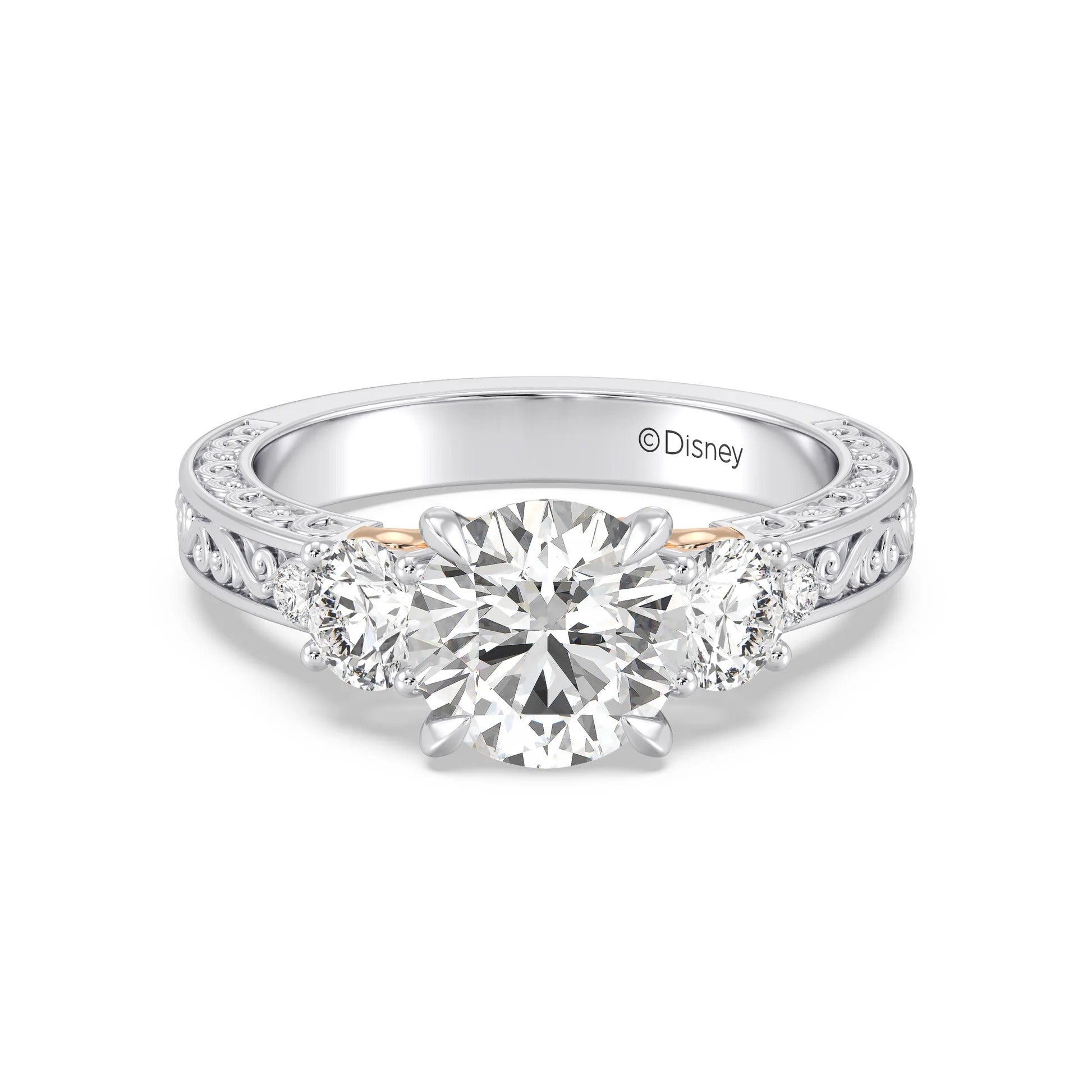 Enchanted Star Diamond And Gold Disney Princess Rapunzel Vintage Round Three Stone Engagement Ring Main image