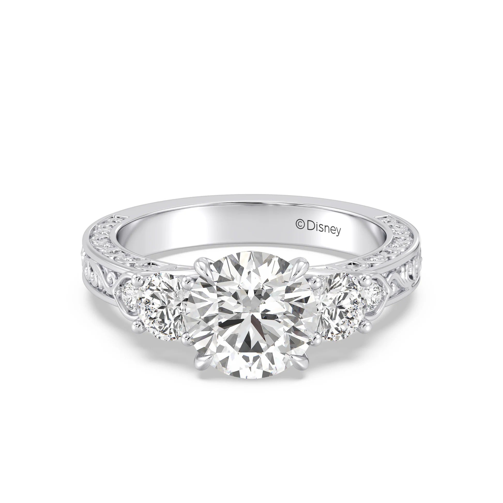 Enchanted Star Diamond And Disney Princess Aurora Vintage Round Three Stone Engagement Ring Main image