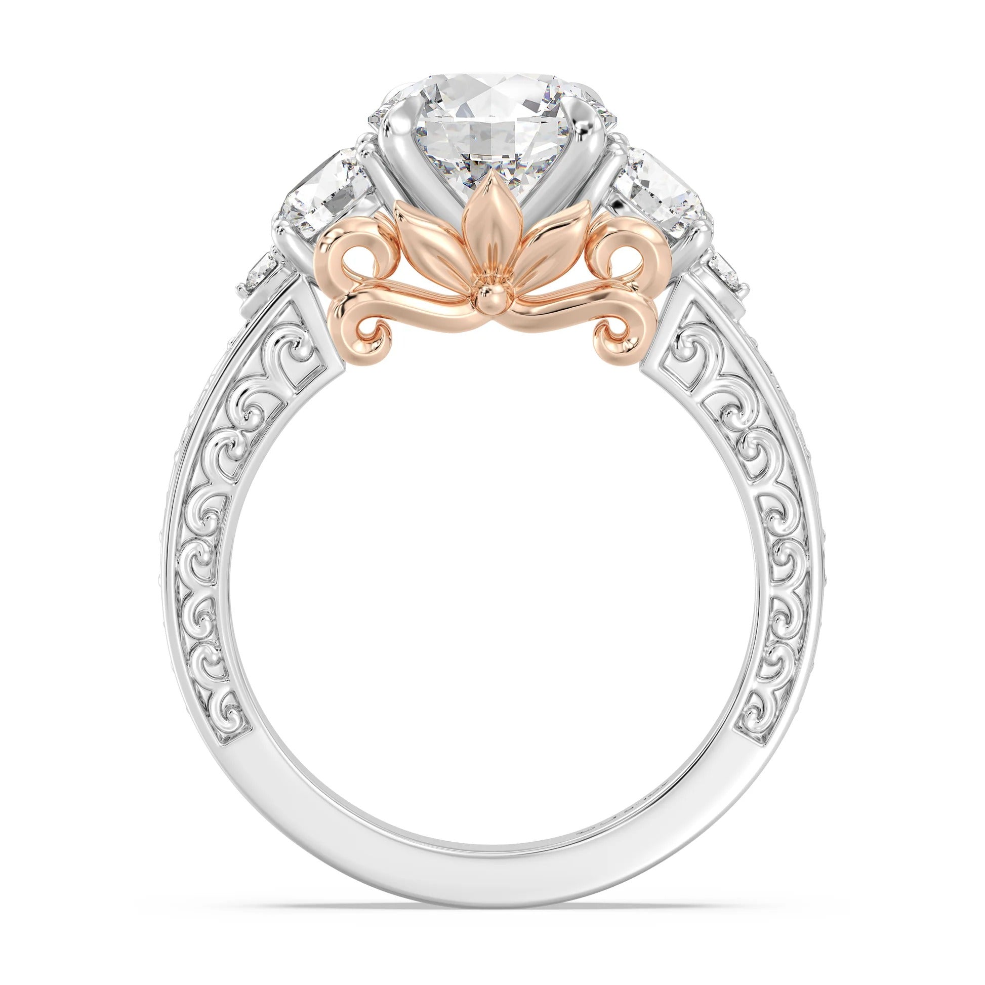 Enchanted Star Diamond And Gold Disney Princess Rapunzel Vintage Round Three Stone Engagement Ring