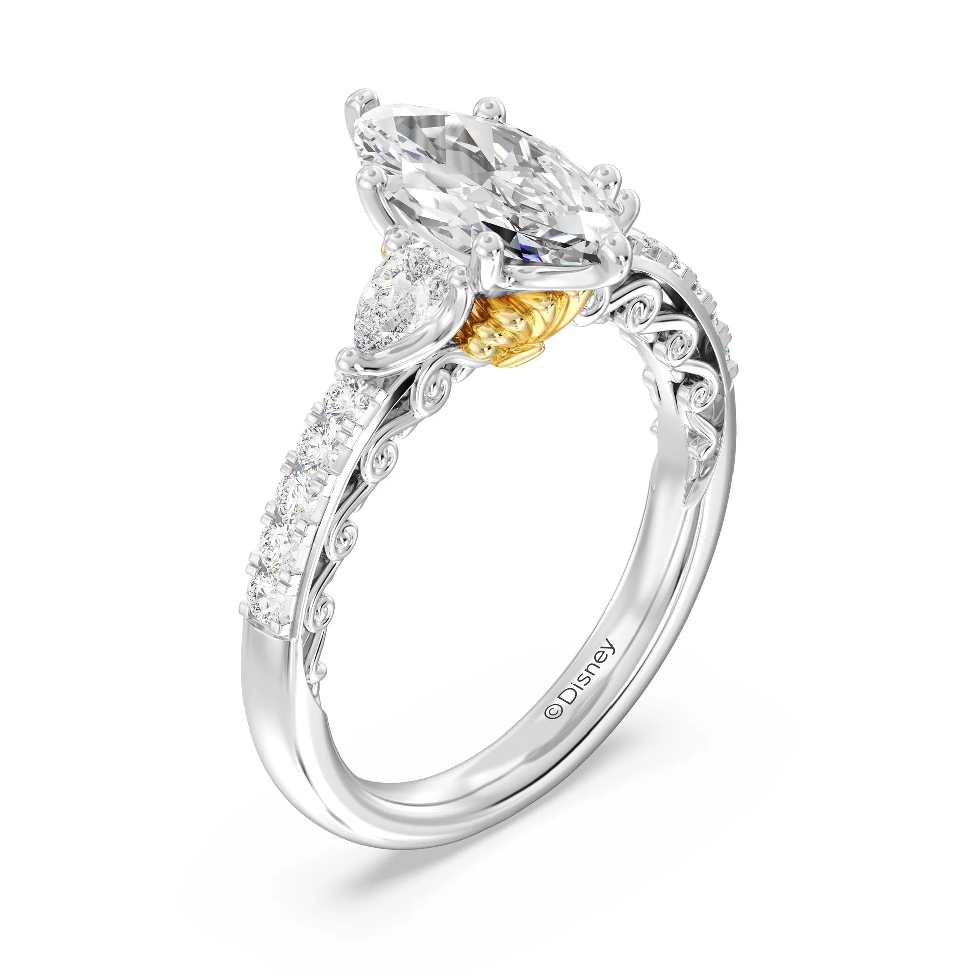 Enchanted Star Diamond Gold Ariel Shell Gallery Engagement Ring Image secondaire du produit