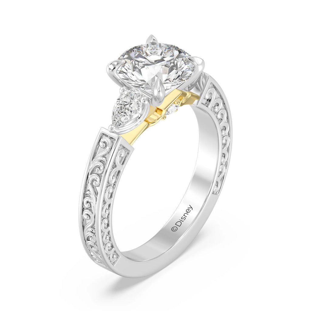 Enchanted Star Diamond And Gold Disney Princess Aurora Vintage Filigree Three Stone Engagement Ring