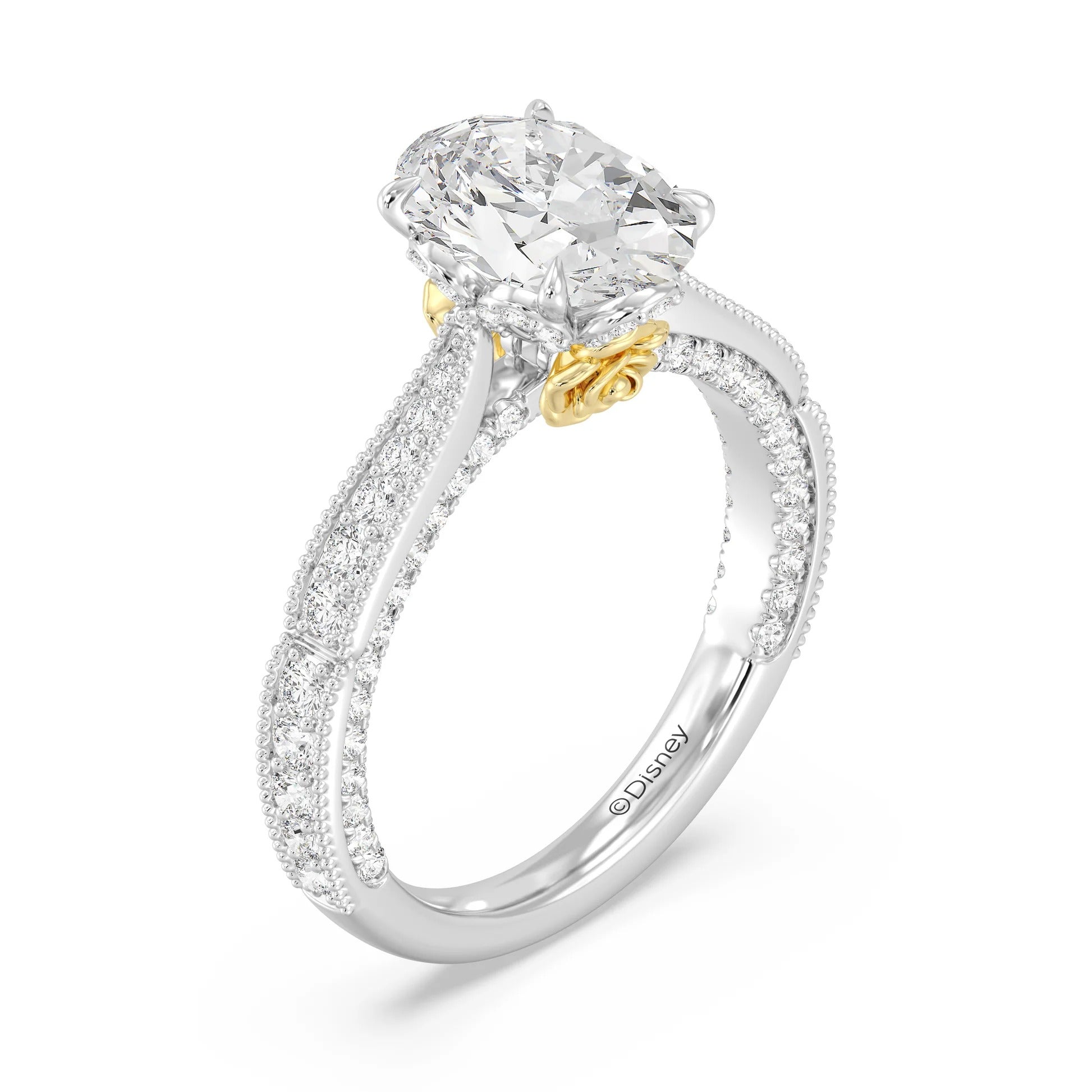 Enchanted Star Diamond And Gold Disney Princess Belle Vintage Milgrain Engagement Ring