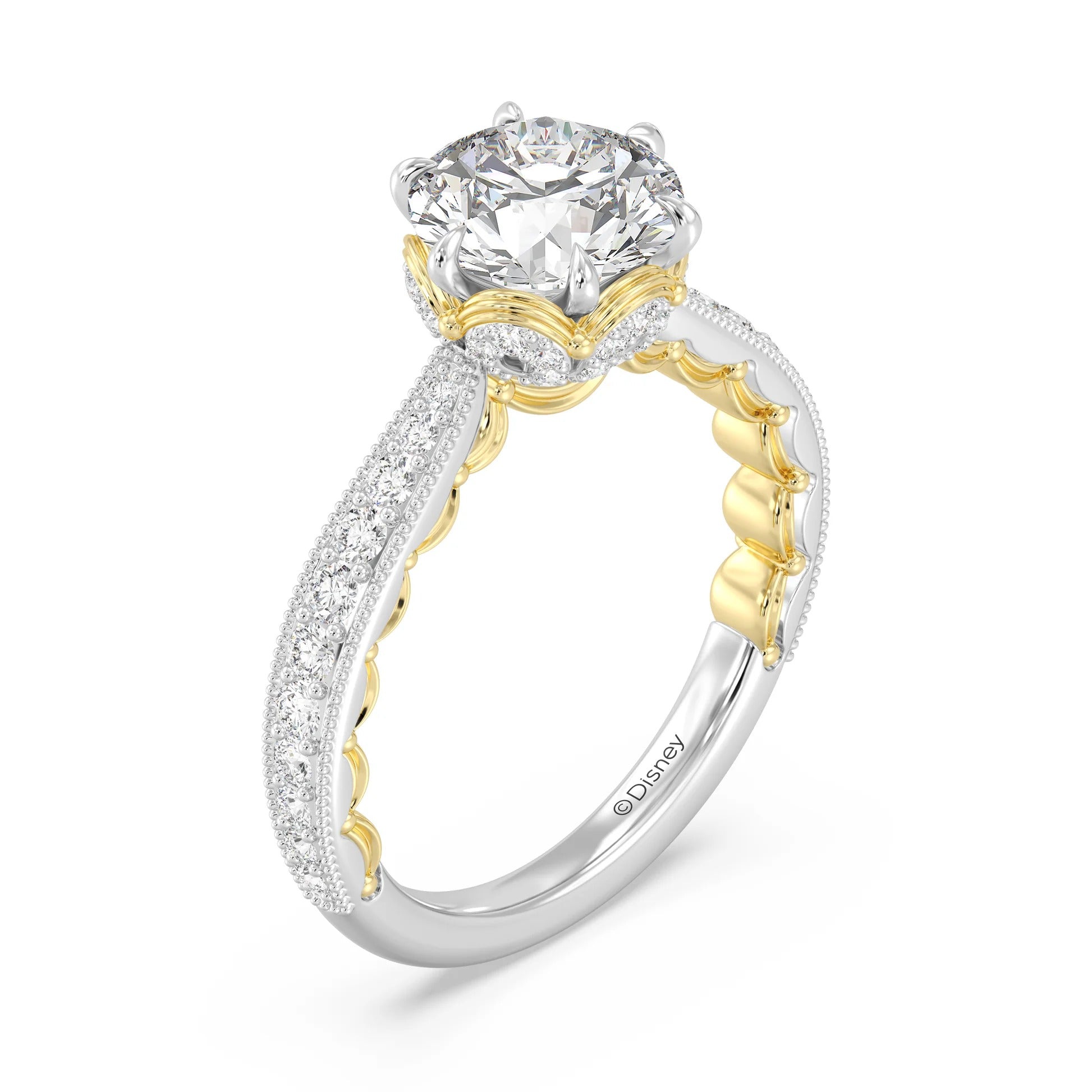 Enchanted Star Diamond And Gold Disney Princess Belle Vintage Ballroom Engagement Ring