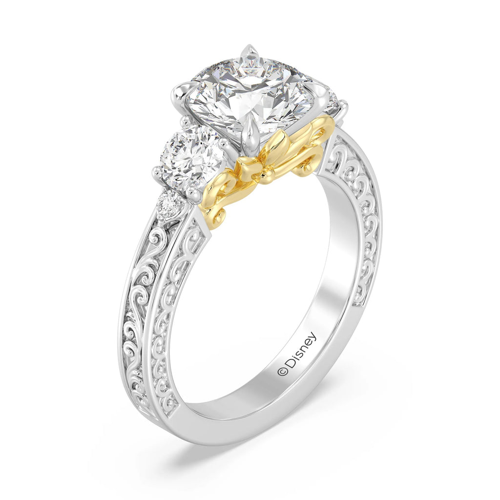 Enchanted Star Diamond And Gold Disney Princess Rapunzel Vintage Round Three Stone Engagement Ring