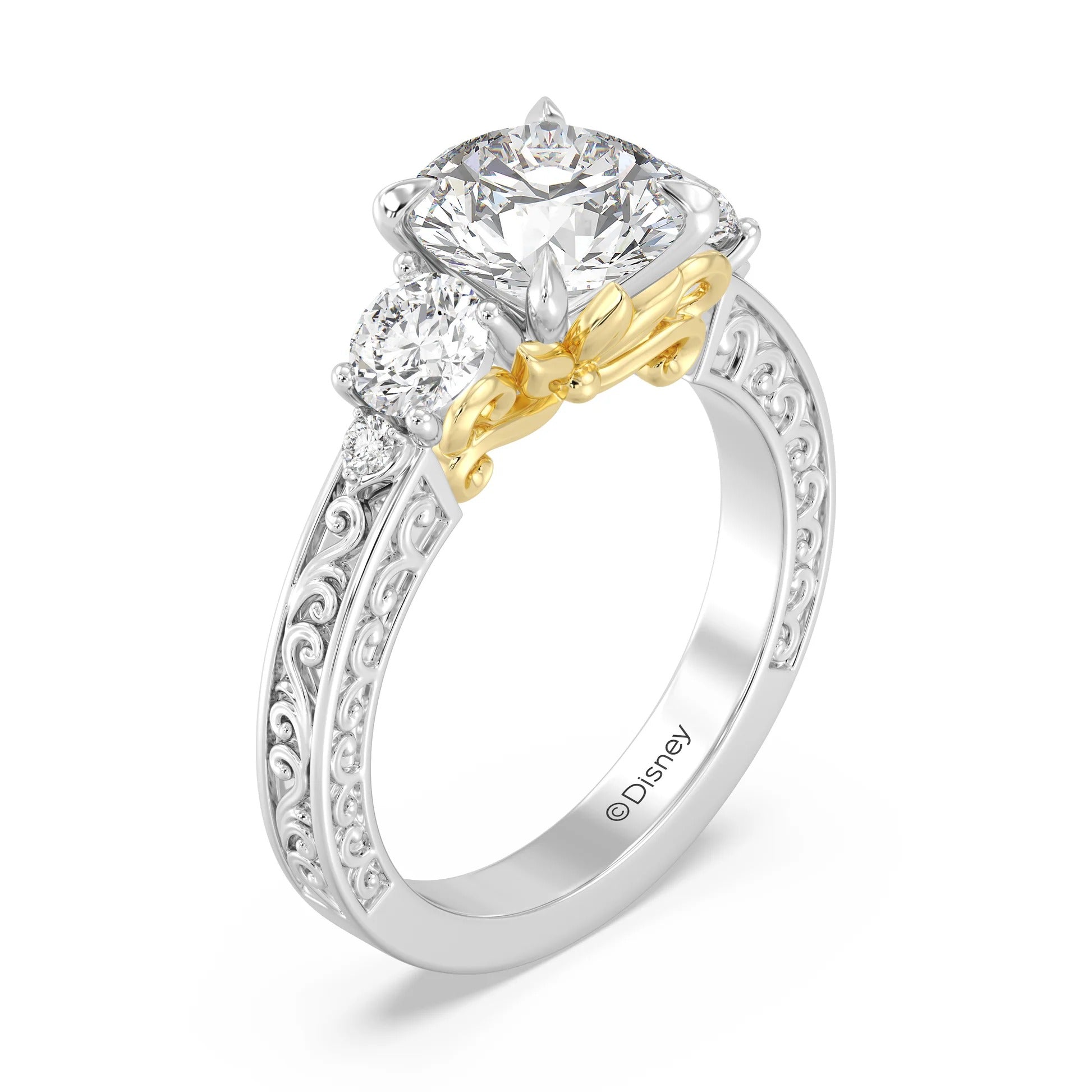 Enchanted Star Diamond And Gold Disney Princess Rapunzel Vintage Round Three Stone Engagement Ring