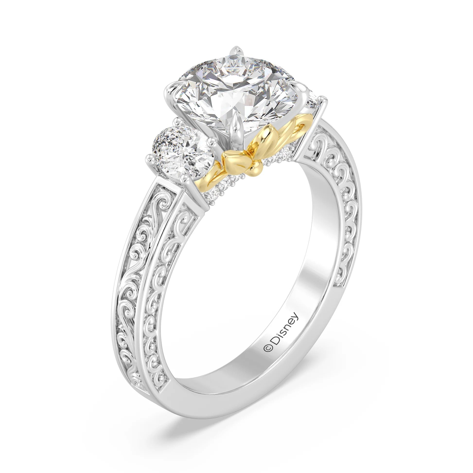 Enchanted Star Diamond And Gold Disney Princess Rapunzel Vintage Oval Three Stone Engagement Ring Secondary image