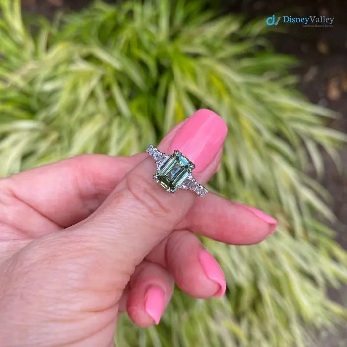 intense Green Emerald Cut Lab Grown Diamond Wedding Ring - DisneyValley
