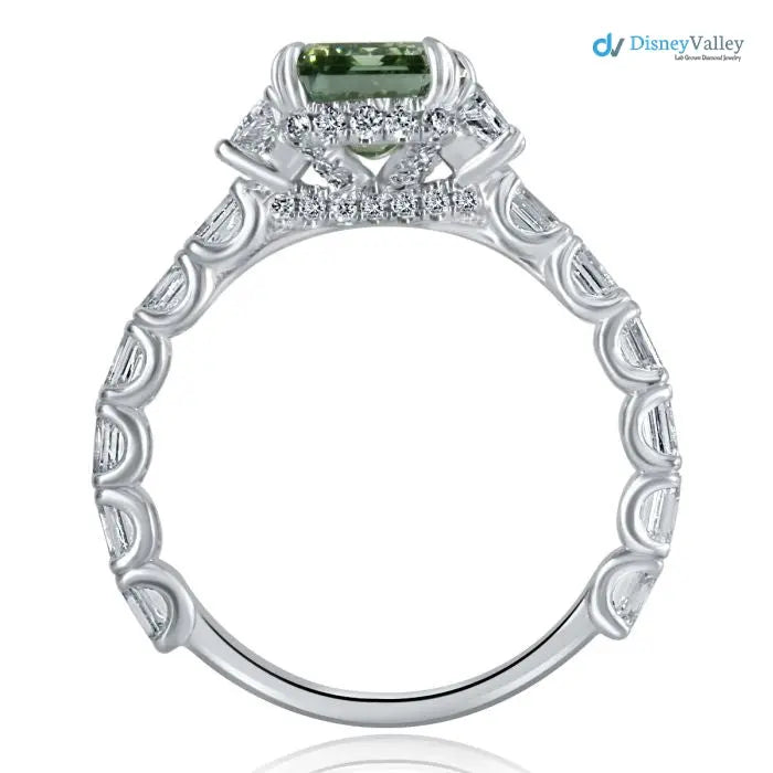 intense Green Emerald Cut Lab Grown Diamond Wedding Ring - DisneyValley