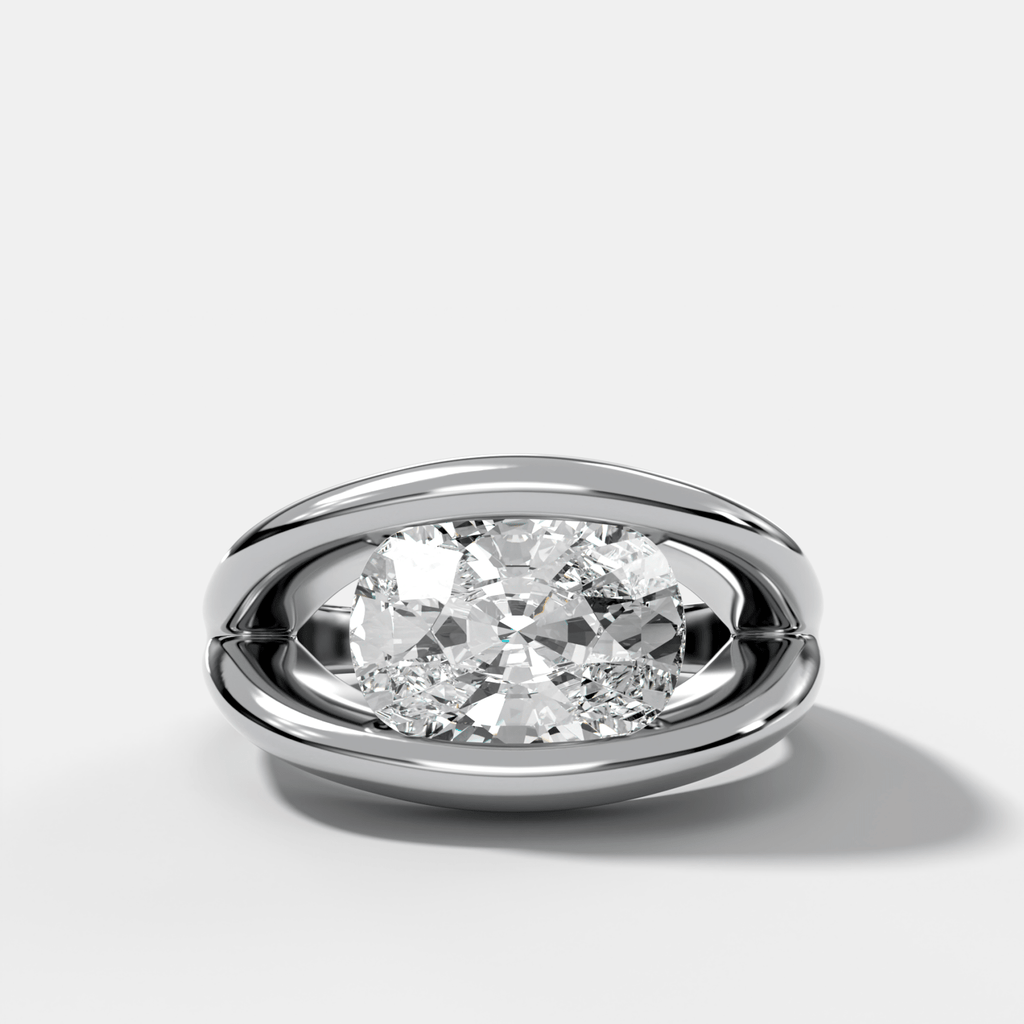 Iris Engagement Ring With an East West Elongated Cushion Cut Diamond