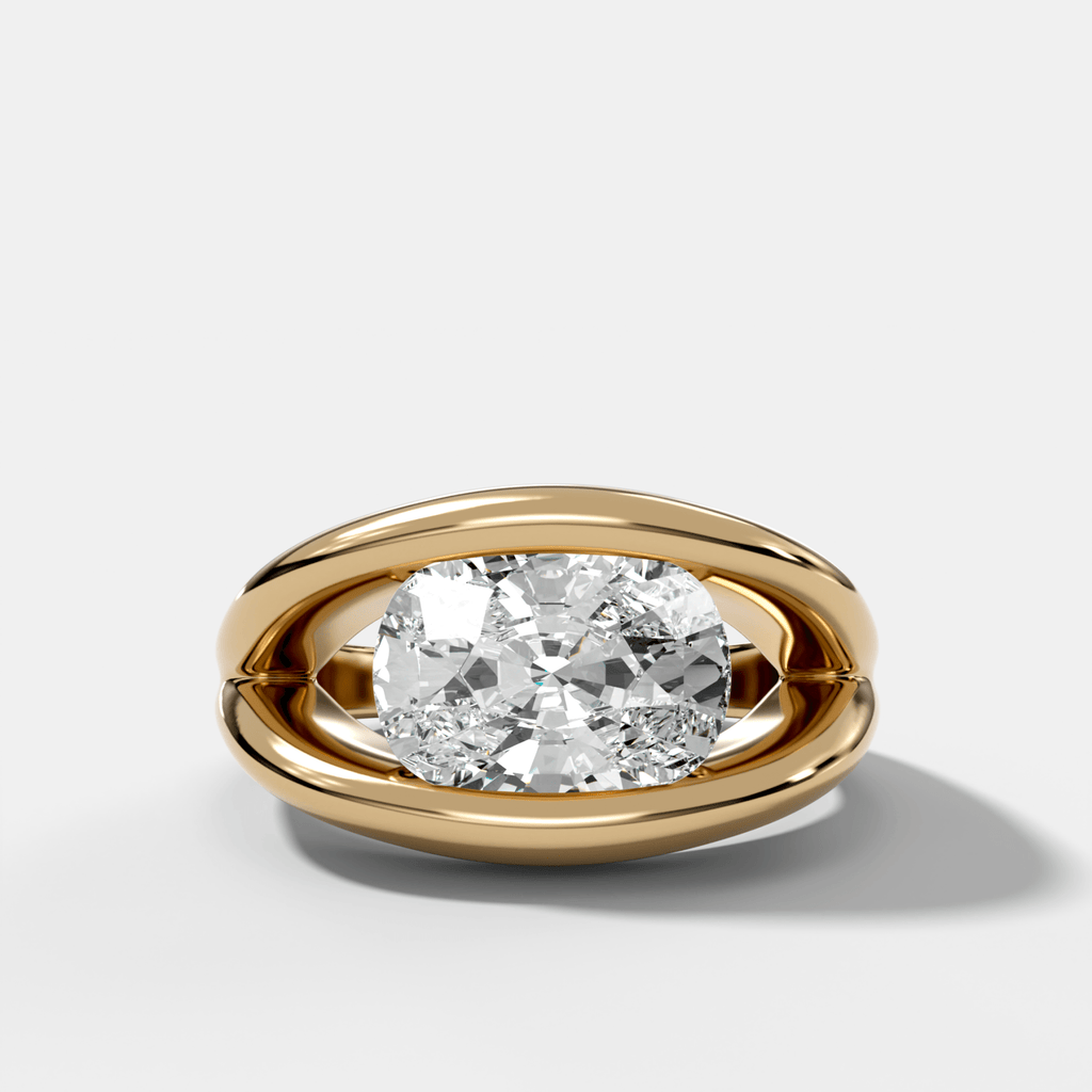 Iris Engagement Ring With an East West Elongated Cushion Cut Diamond