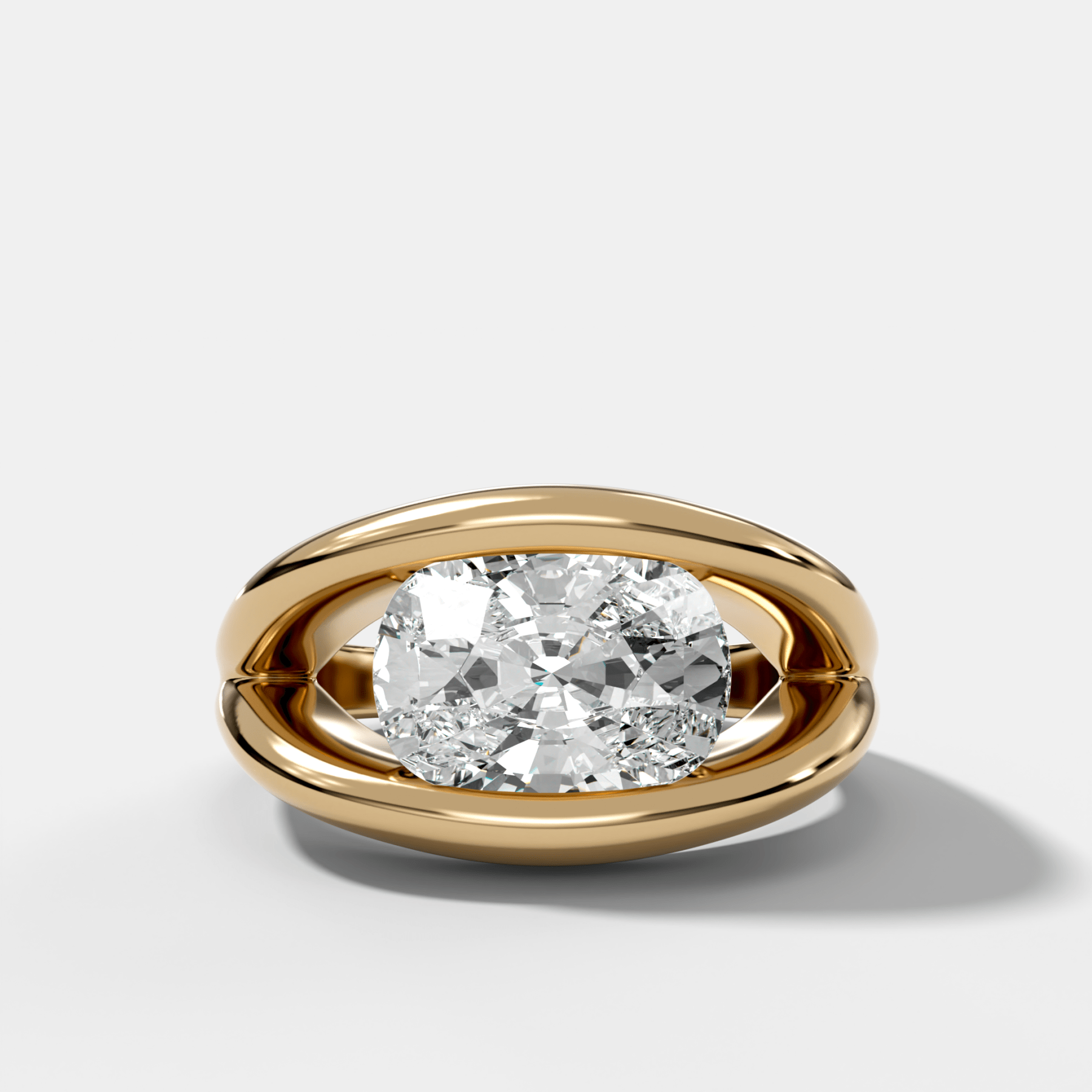 Iris Engagement Ring With an East West Elongated Cushion Cut Diamond