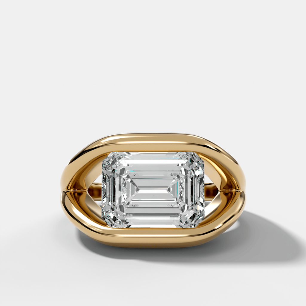 Iris Engagement Ring With East West Emerald Cut Diamond