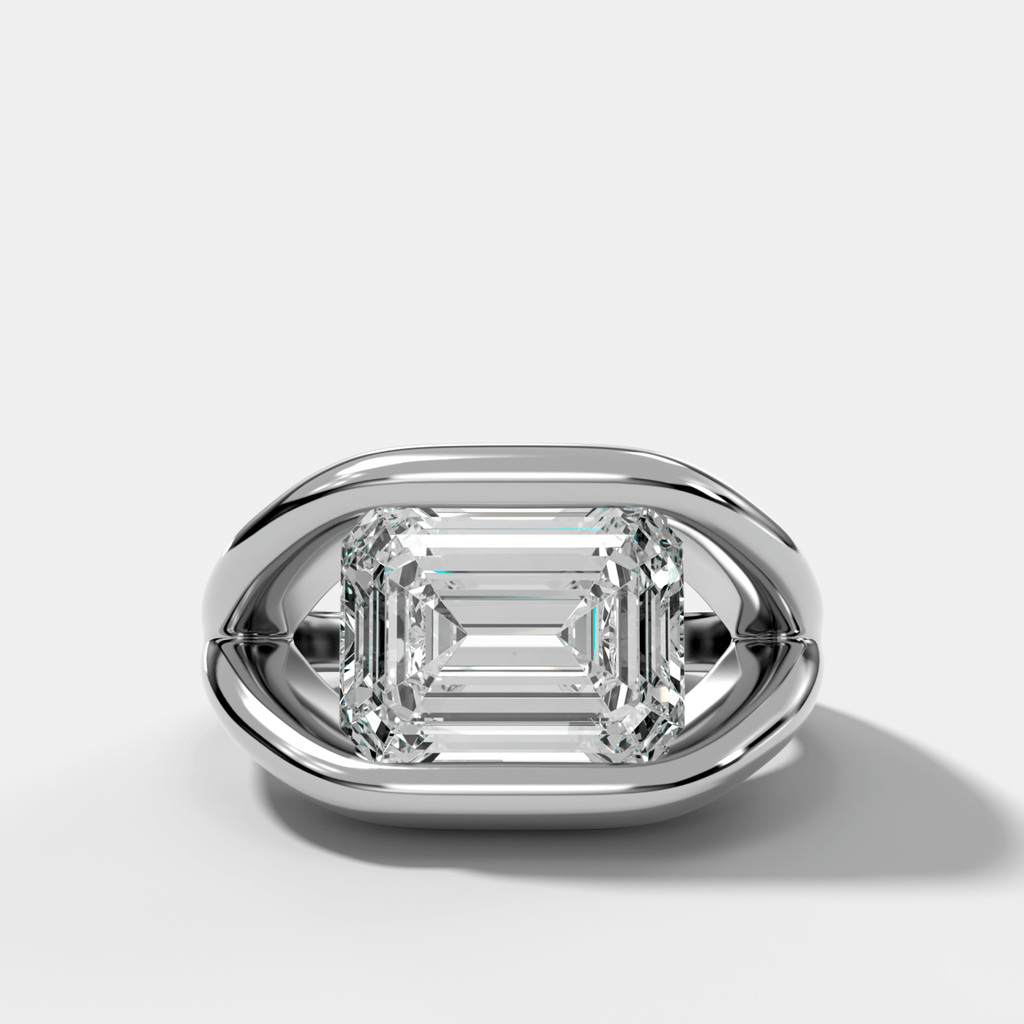 Iris Engagement Ring With East West Emerald Cut Diamond