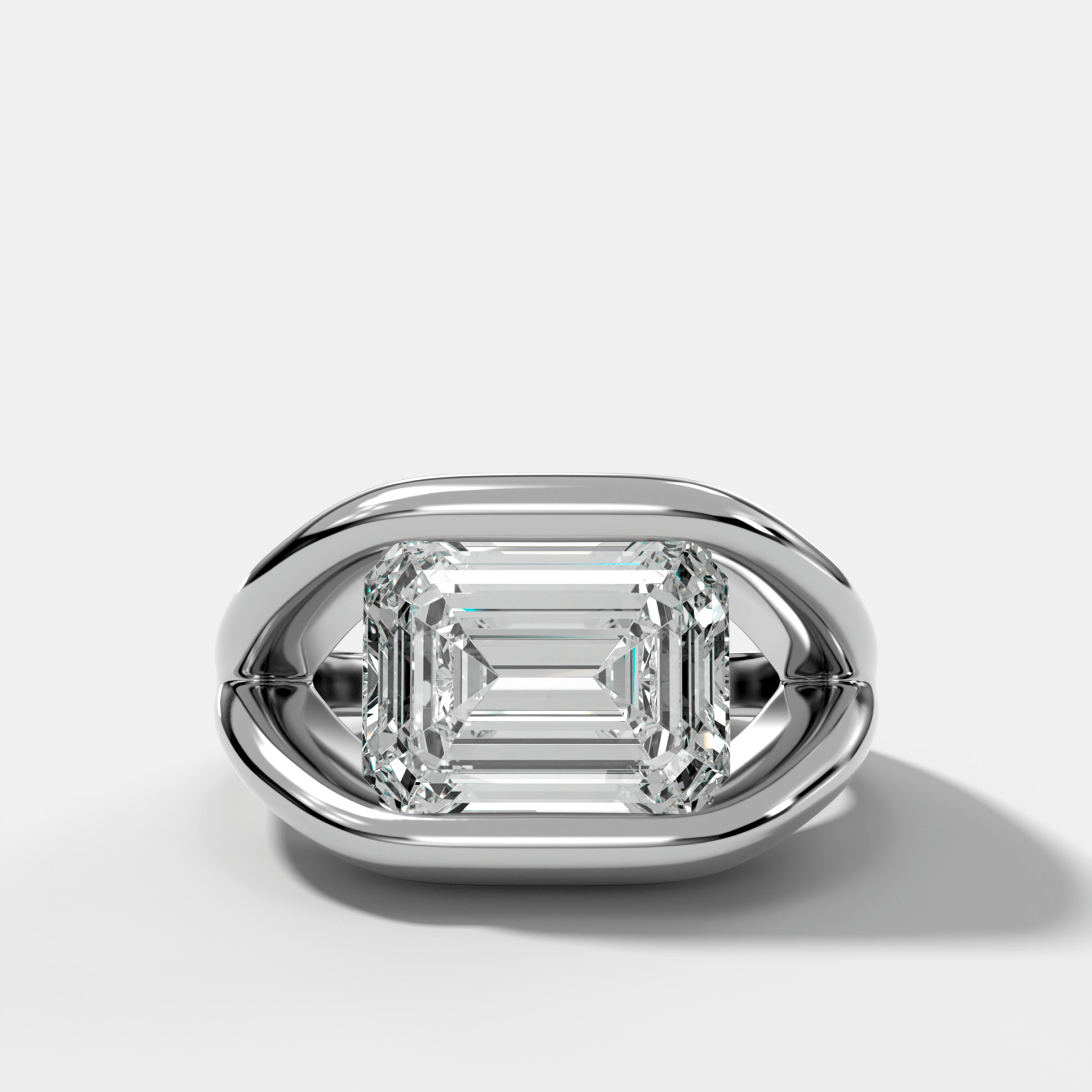 Iris Engagement Ring With East West Emerald Cut Diamond