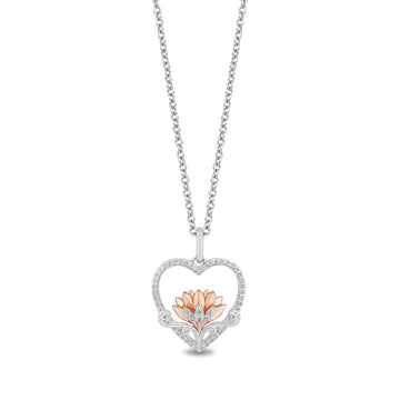 Disney Fine Jewelry Sterling Silver 1/5 CTTW Jasmine Lotus in Heart Pendant Necklace