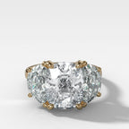 Jumbo Three Stone ring with Half Moon sides & an Elongated Cushion Cut