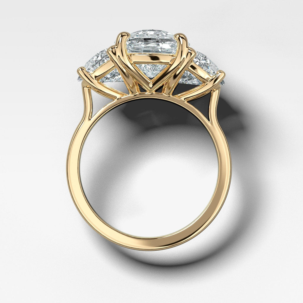 Jumbo Three Stone ring with Half Moon sides & an Elongated Cushion Cut