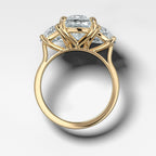 Jumbo Three Stone ring with Half Moon sides & an Elongated Cushion Cut