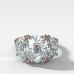 Jumbo Three Stone ring with Half Moon sides & an Elongated Cushion Cut