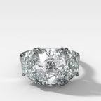Jumbo Three Stone ring with Half Moon sides & an Elongated Cushion Cut