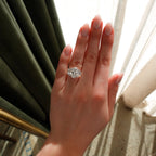 Jumbo Three Stone ring with Half Moon sides & an Oval Cut