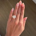 Jumbo Three Stone ring with Half Moon sides & an Oval Cut