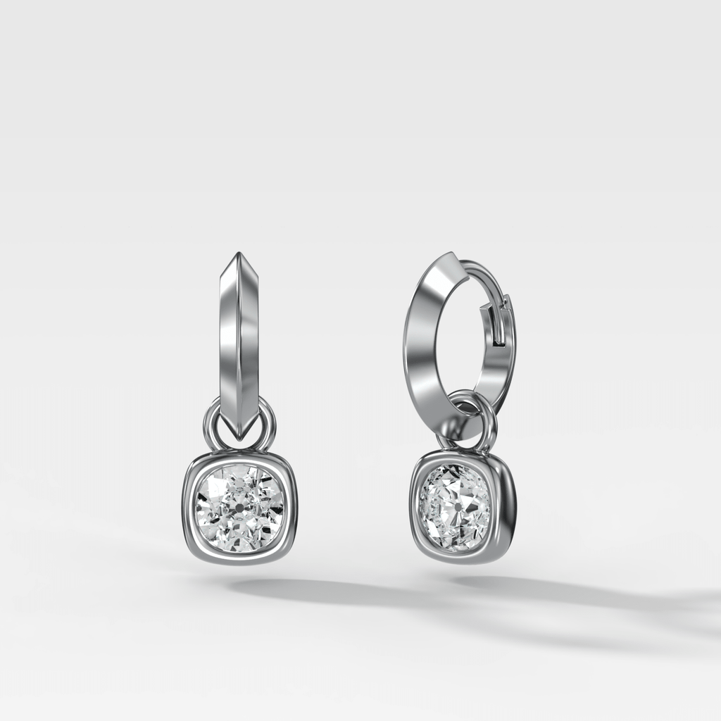 Knife Edge Drop Earrings with Old Euro Cut Diamond