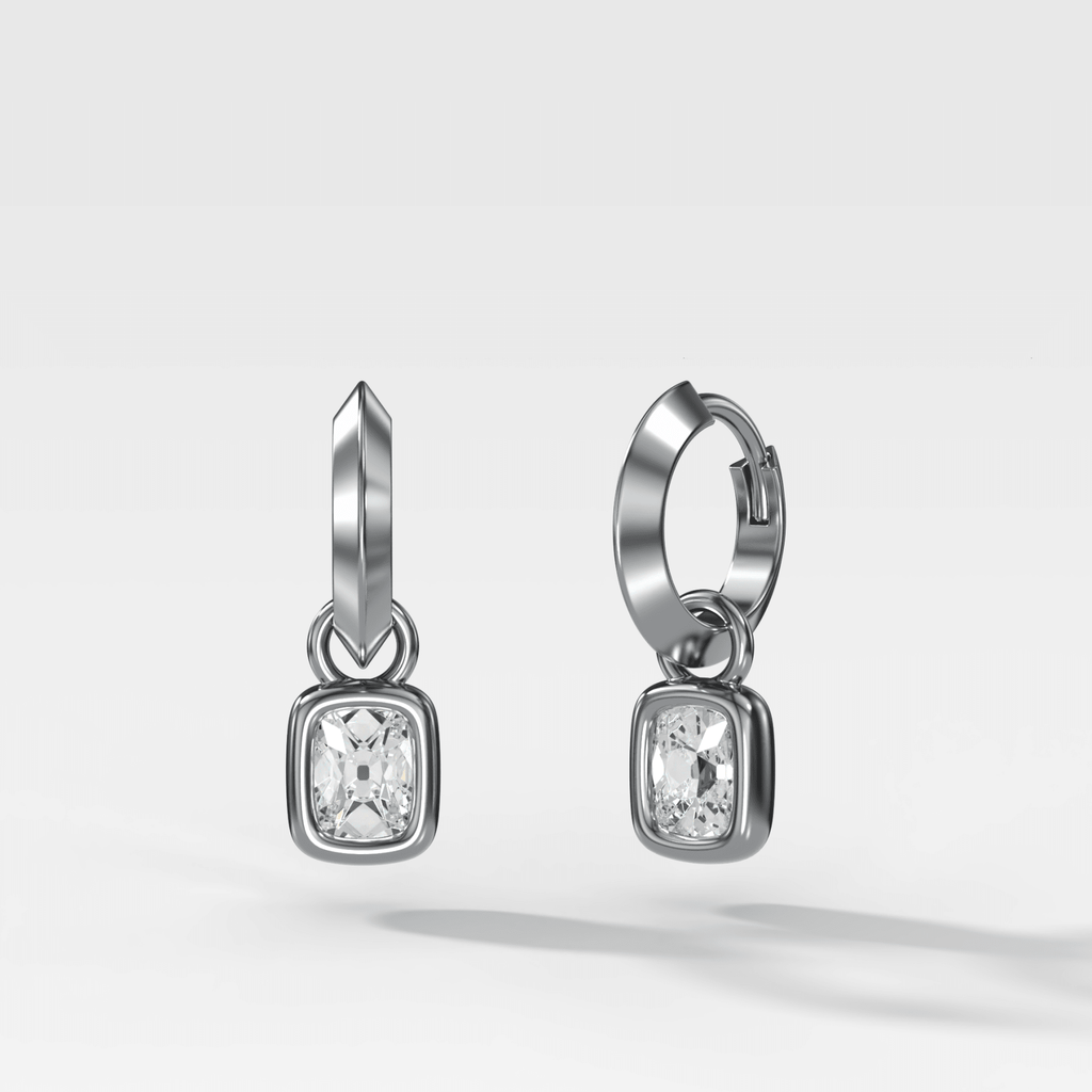 Knife Edge Drop Earrings with Old Mine Cut Diamond