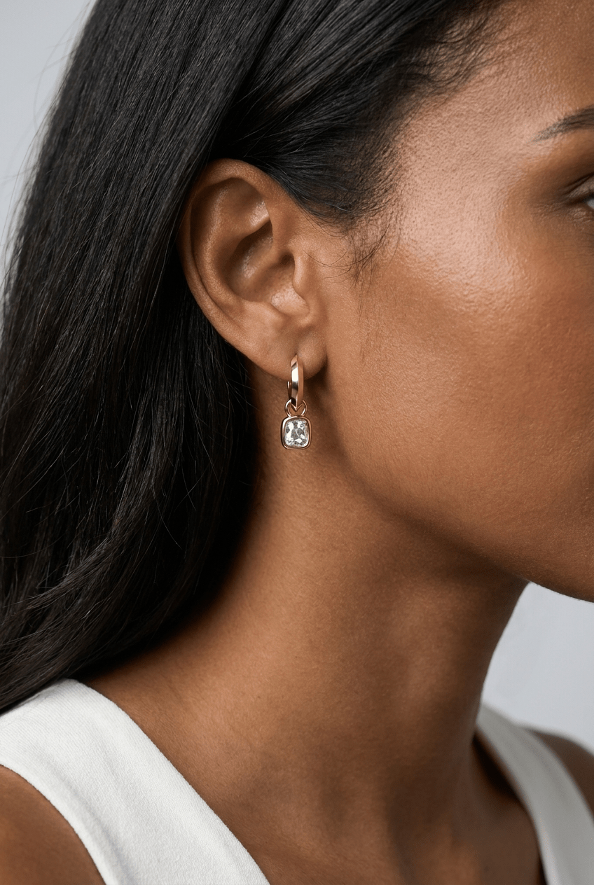 Knife Edge Drop Earrings with Old Mine Cut Diamond