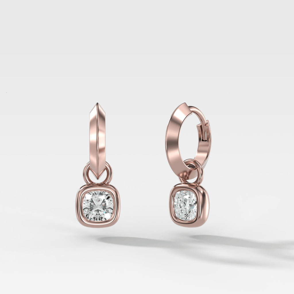 Knife Edge Drop Earrings with Square Cushion Cut Diamond