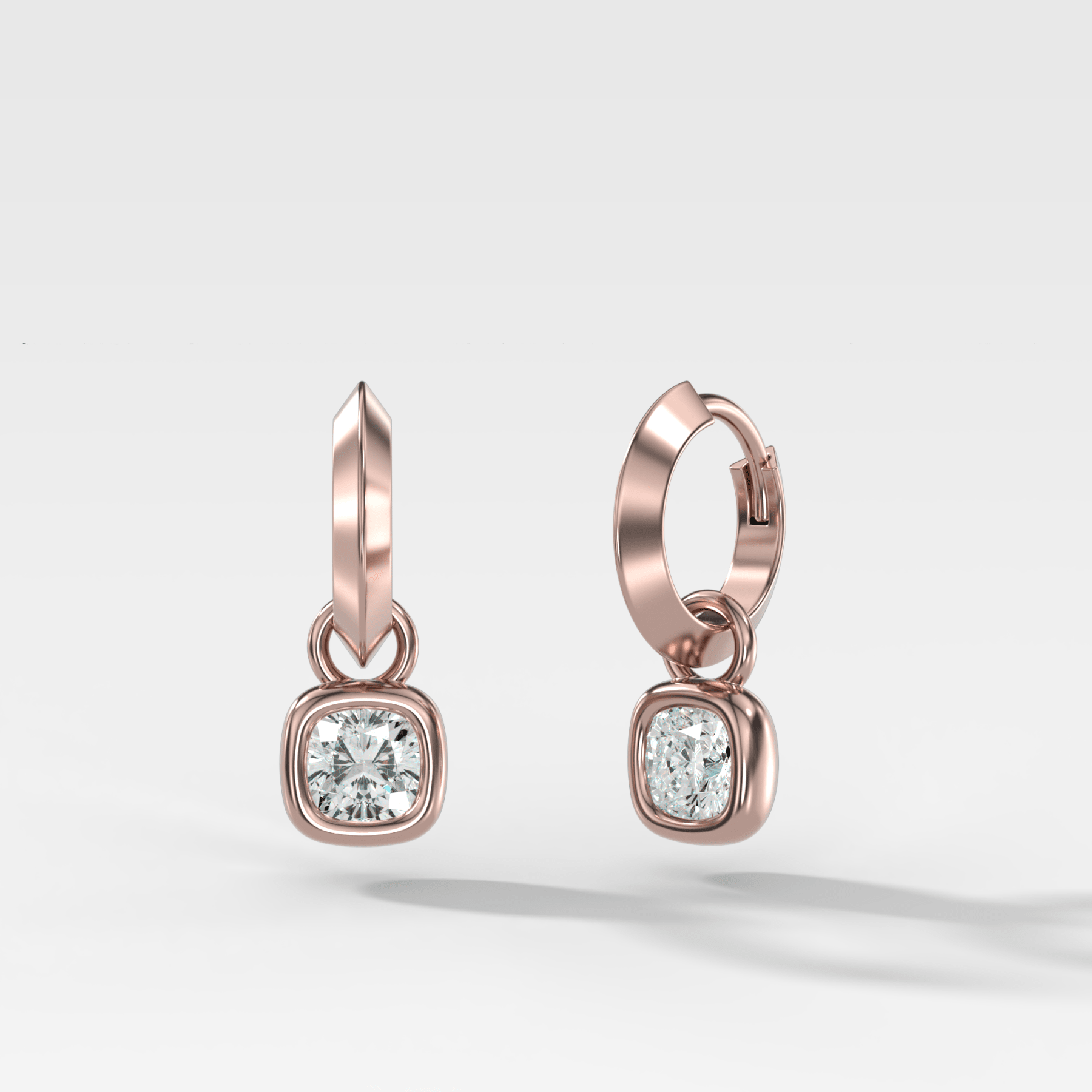 Knife Edge Drop Earrings with Square Cushion Cut Diamond