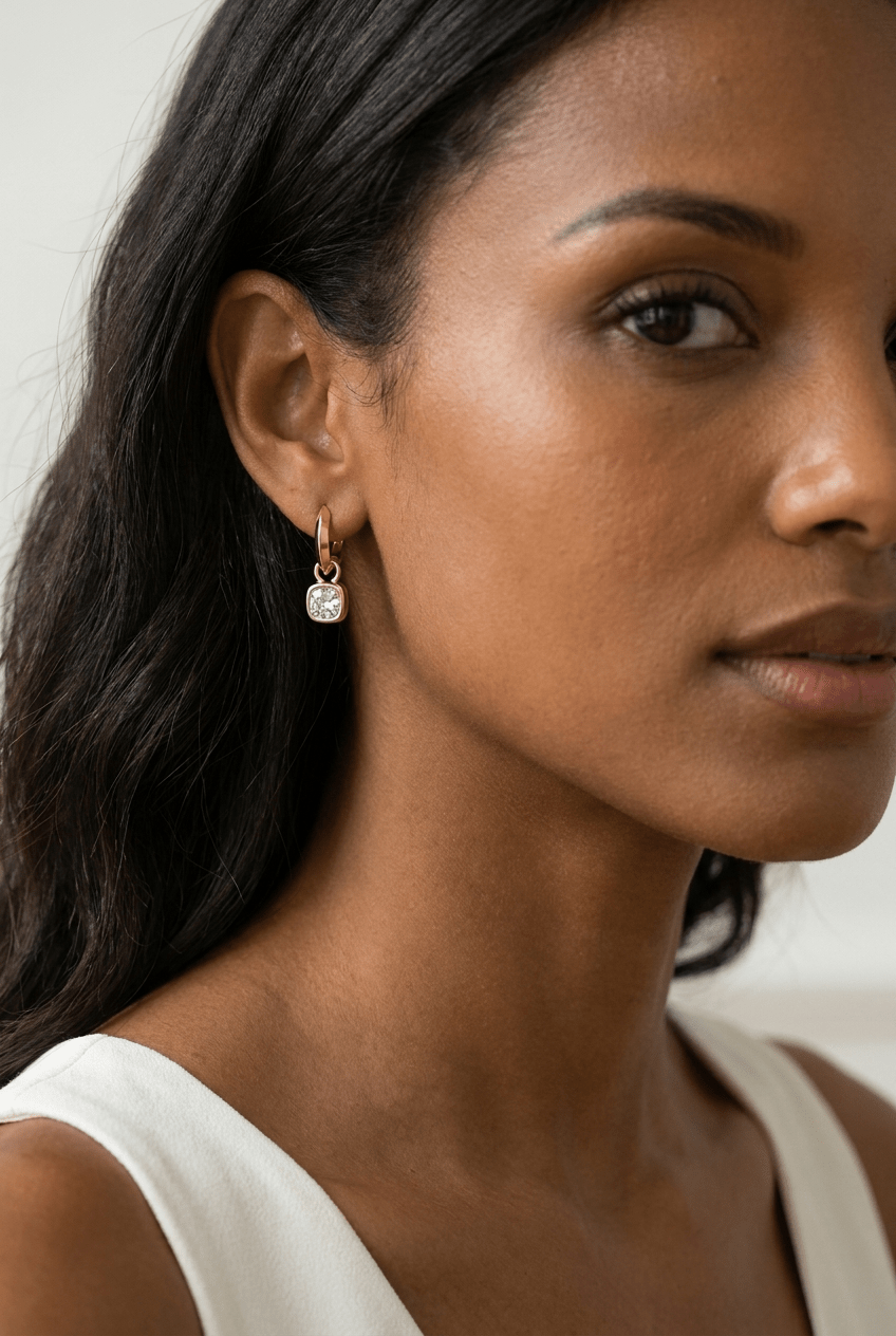 Knife Edge Drop Earrings with Square Cushion Cut Diamond