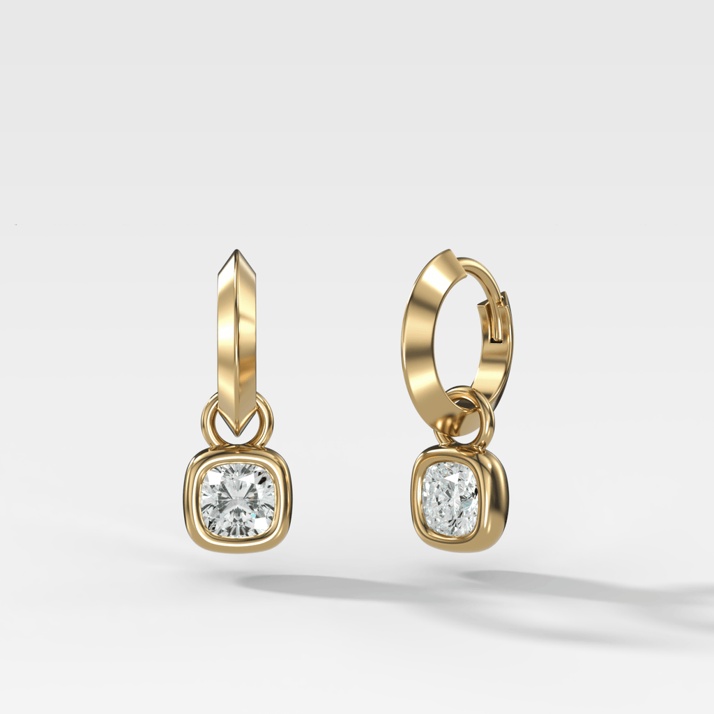 Knife Edge Drop Earrings with Square Cushion Cut Diamond