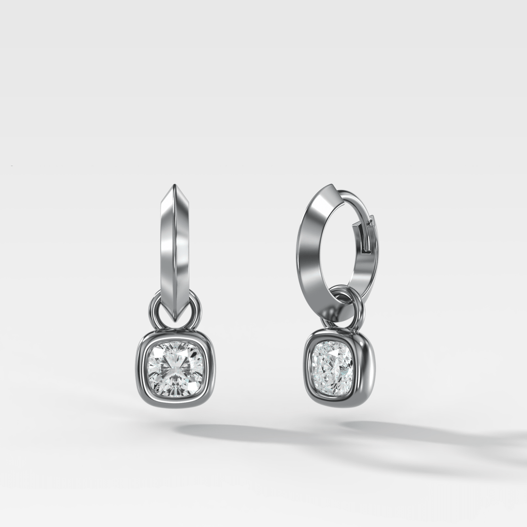 Knife Edge Drop Earrings with Square Cushion Cut Diamond