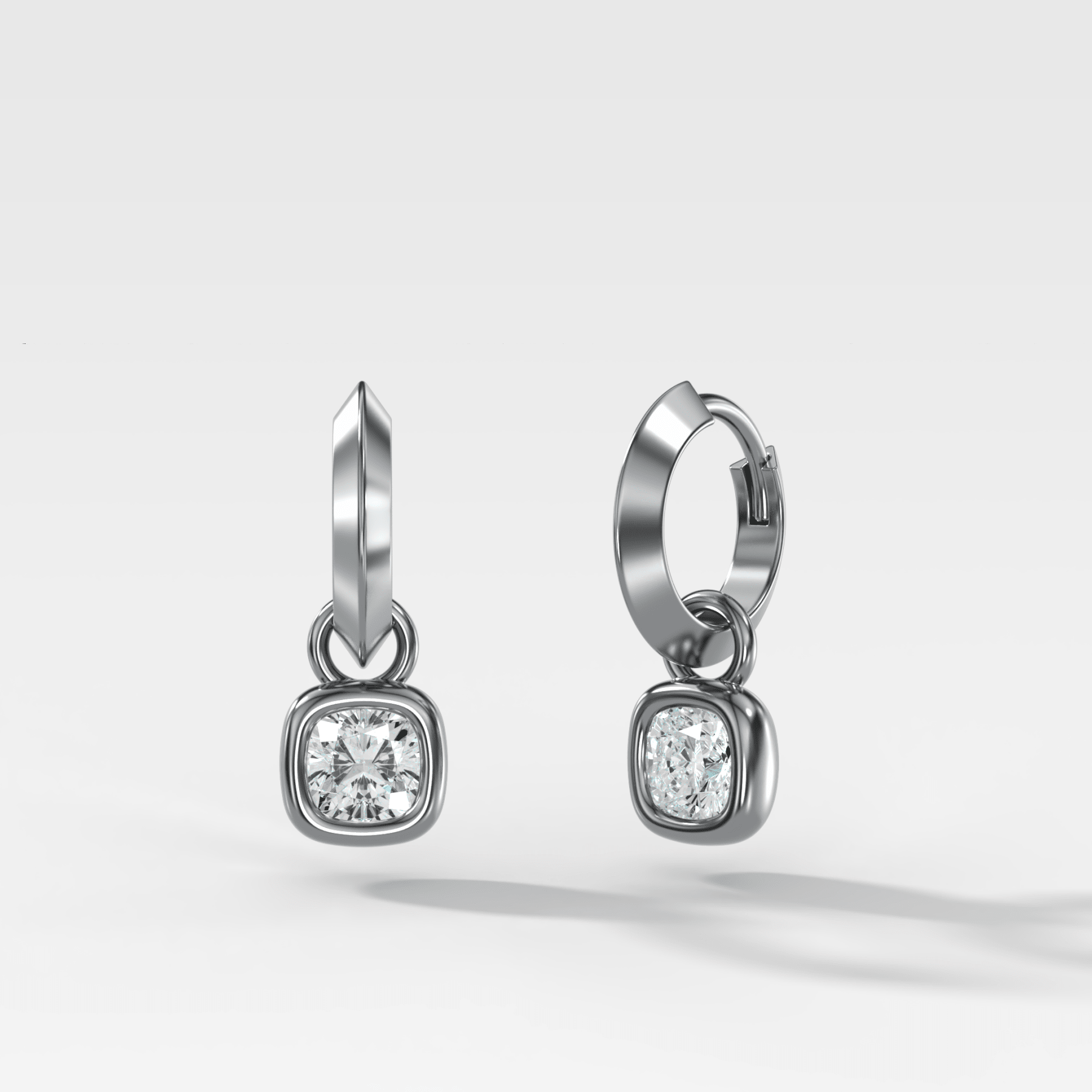 Knife Edge Drop Earrings with Square Cushion Cut Diamond