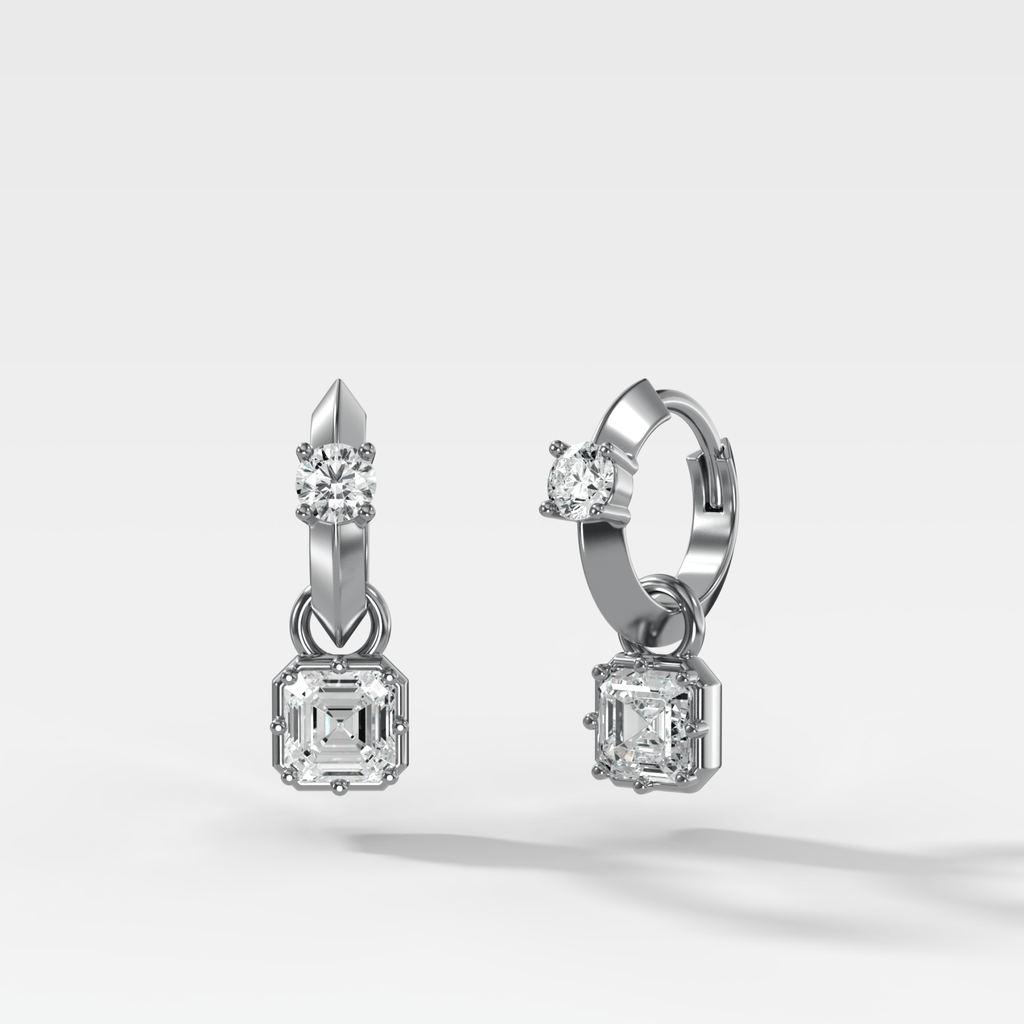 Knife Edge Huggies with Asscher Cut Diamonds
