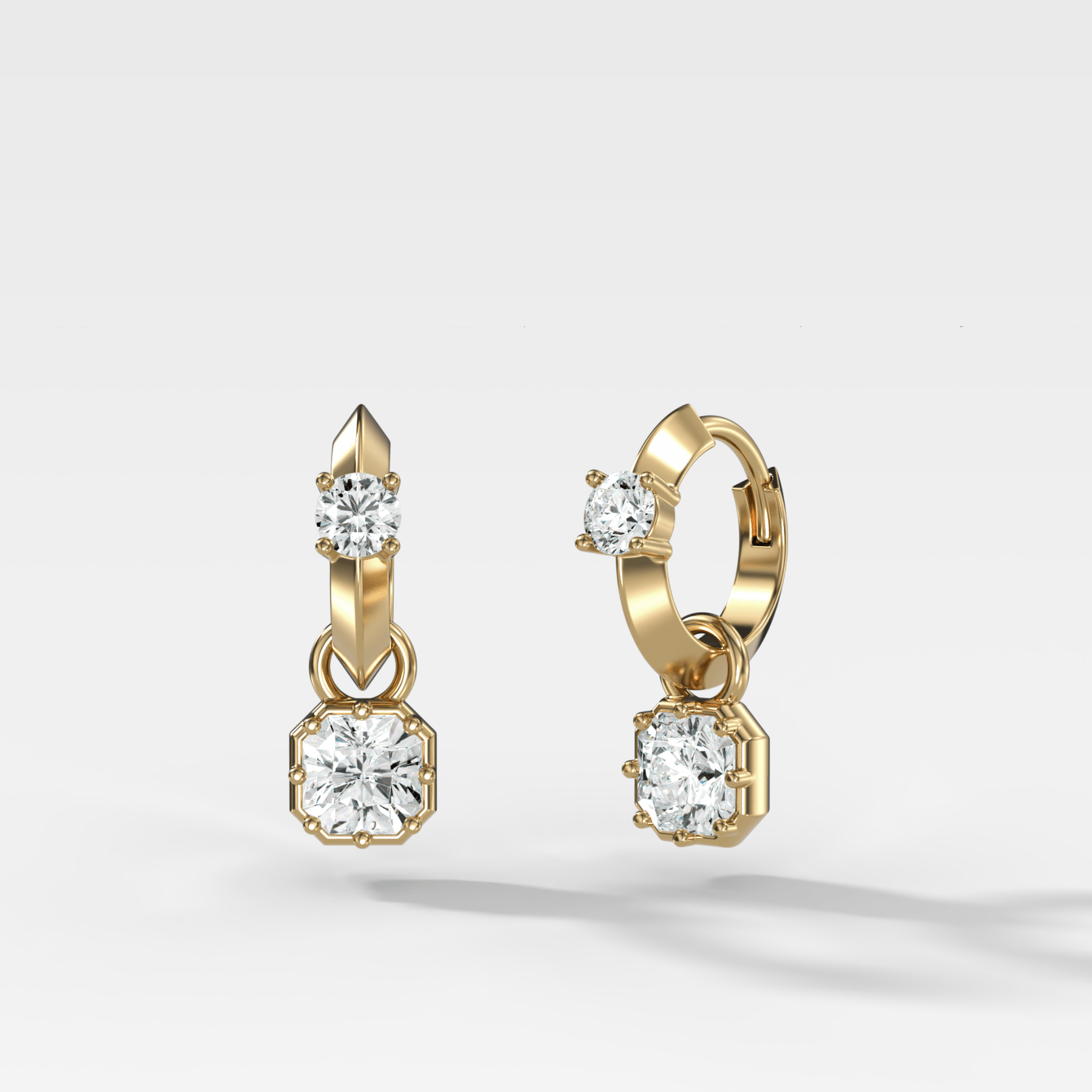 Knife Edge Huggies with Square Radiant Cut Diamonds