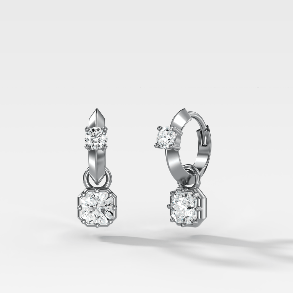 Knife Edge Huggies with Square Radiant Cut Diamonds