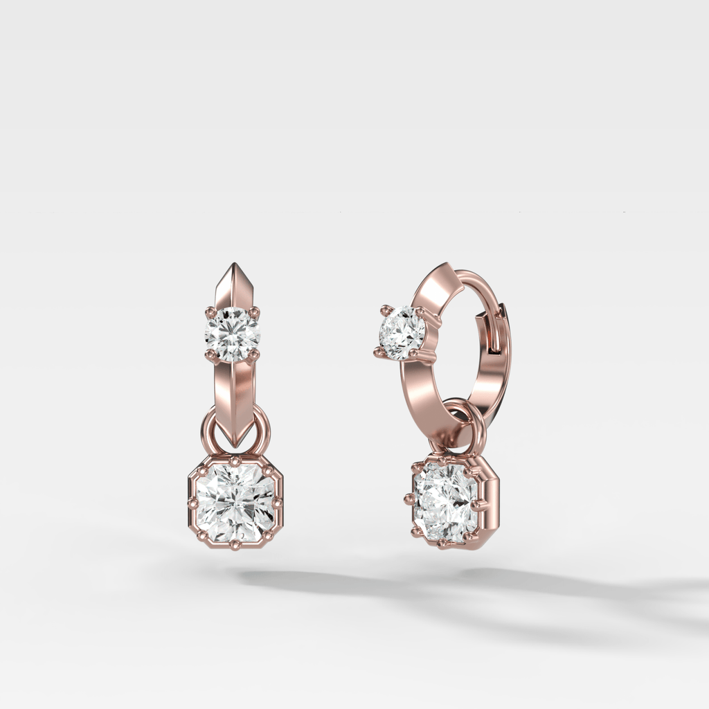 Knife Edge Huggies with Square Radiant Cut Diamonds