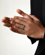 LA PAZ Gold Matching Black Diamond Wedding Band Set