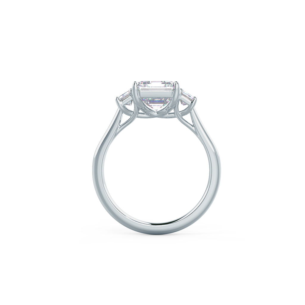 1.0 CT Asscher & Emerald Three Stone Moissanite Engagement Ring
