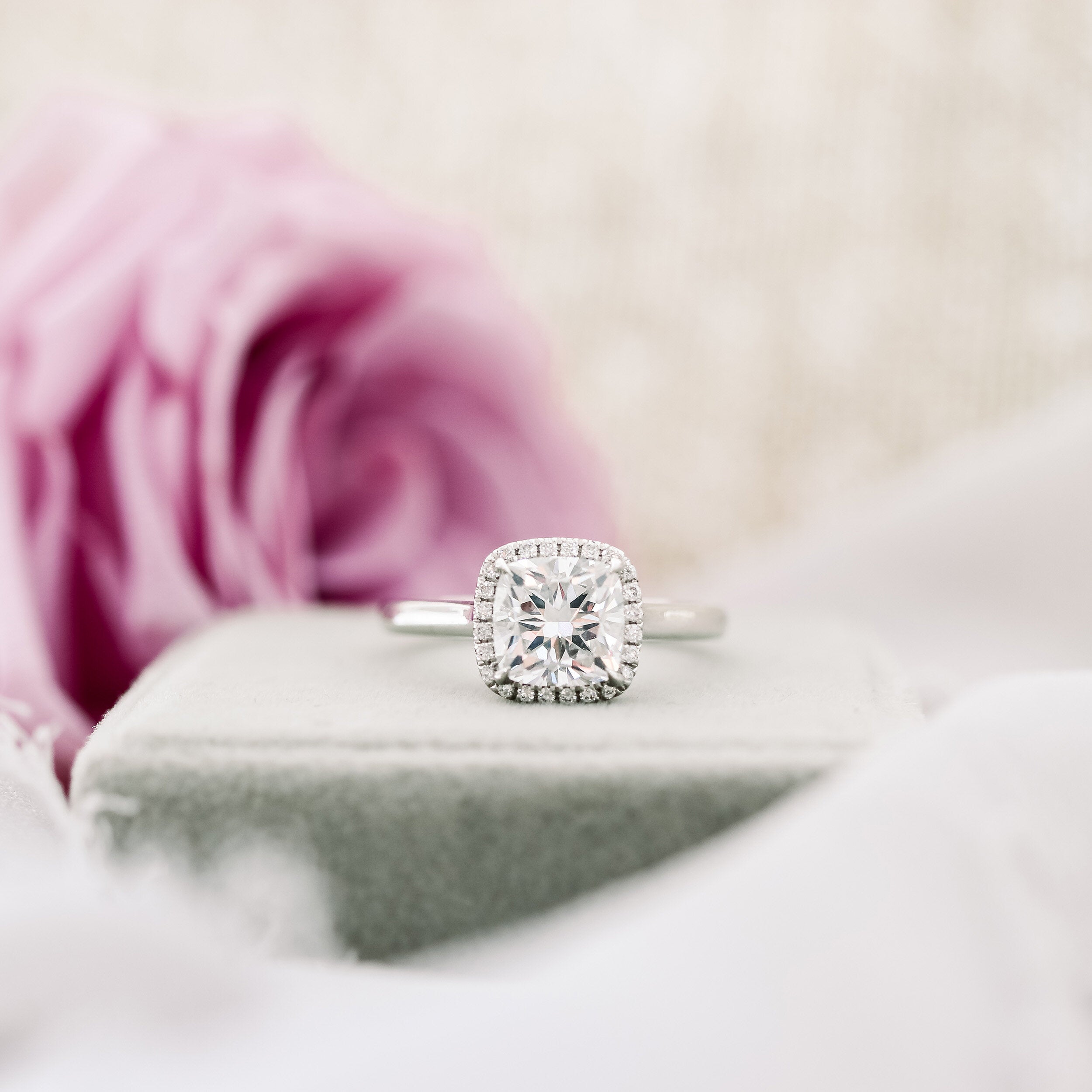 2.0 CT Cushion Cut Moissanite Halo Engagement Ring