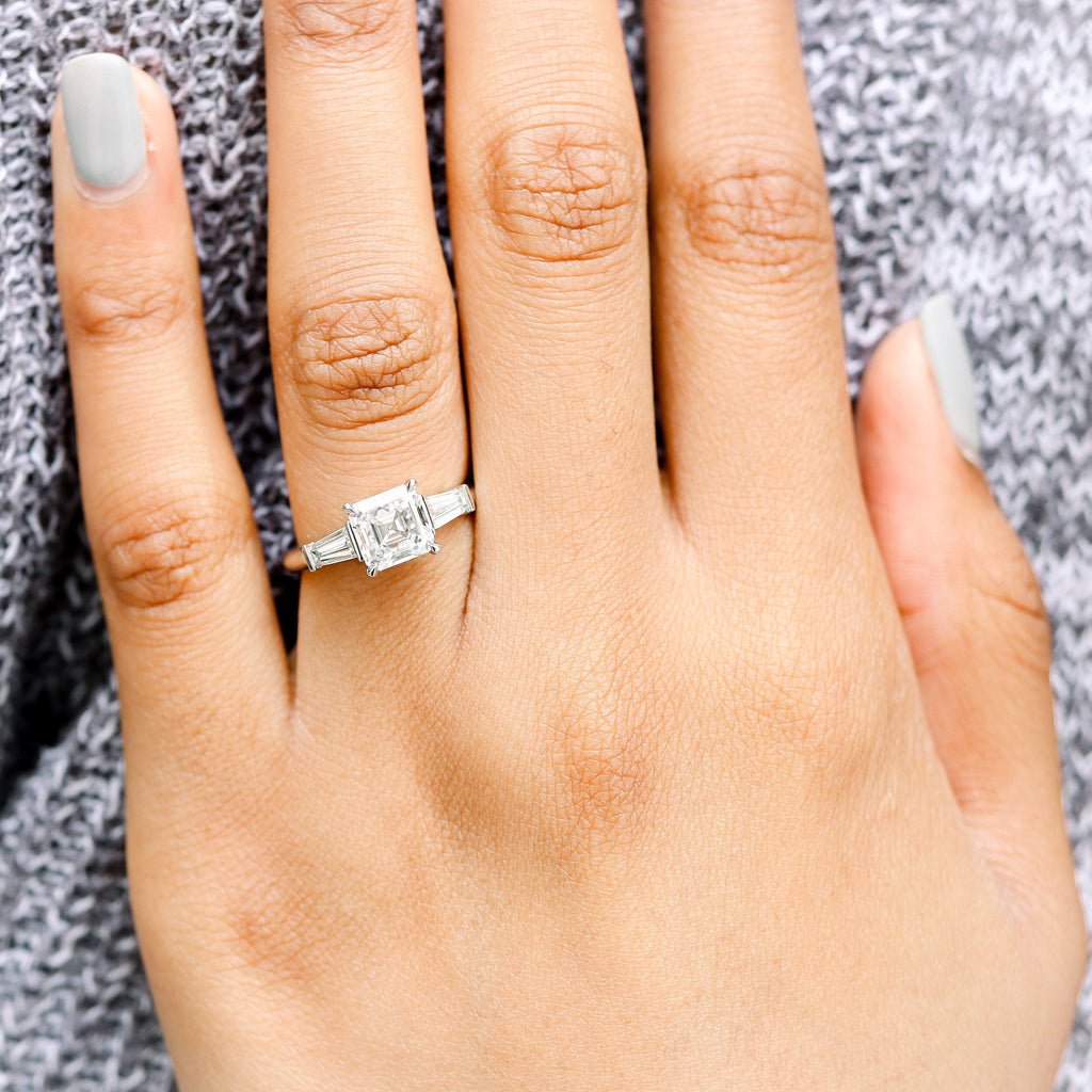 1.75 CT Asscher Cut Moissanite Three Stones Engagement Ring