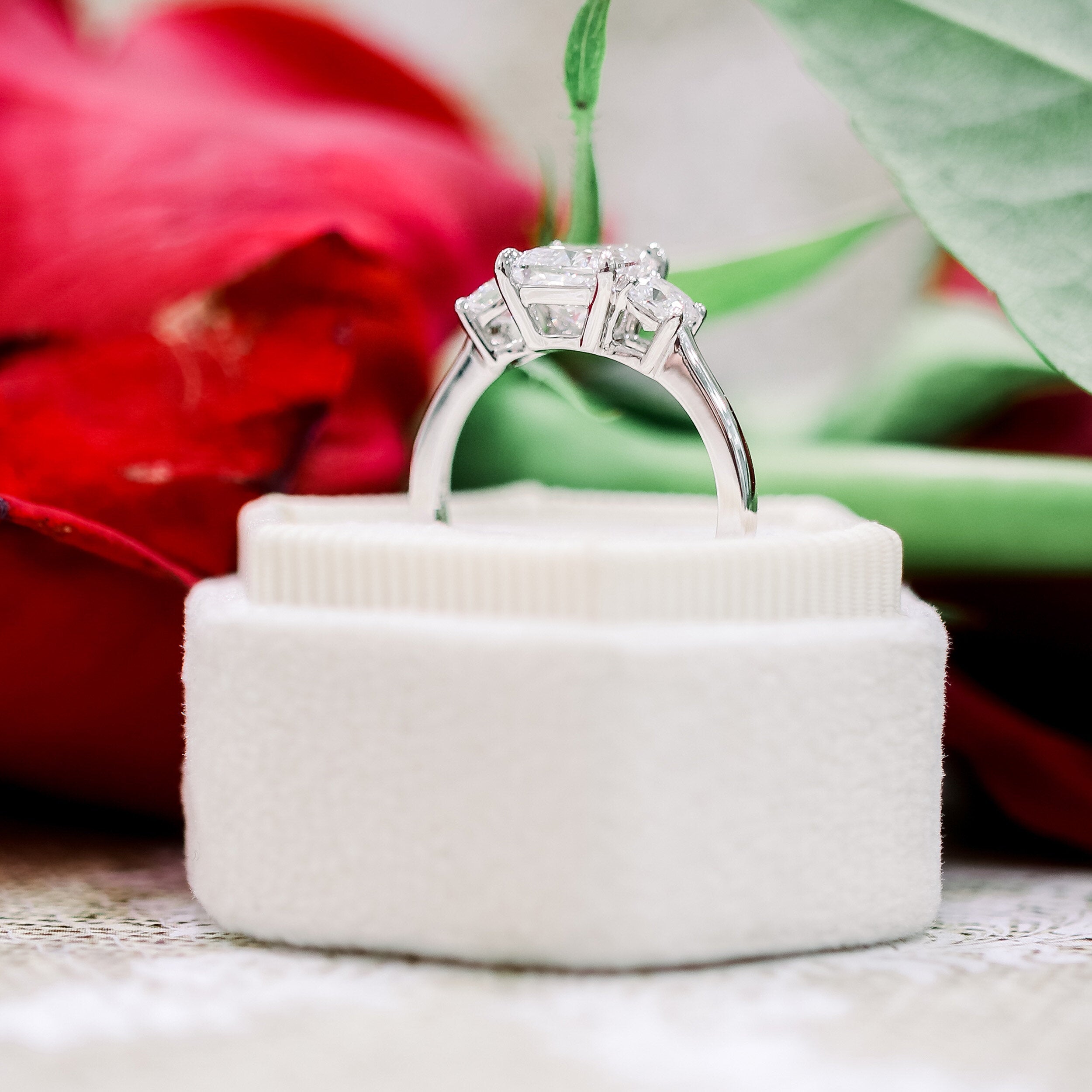 1.50 CT elongated cushion Cut Moissanite Three Stone Style Engagement Ring