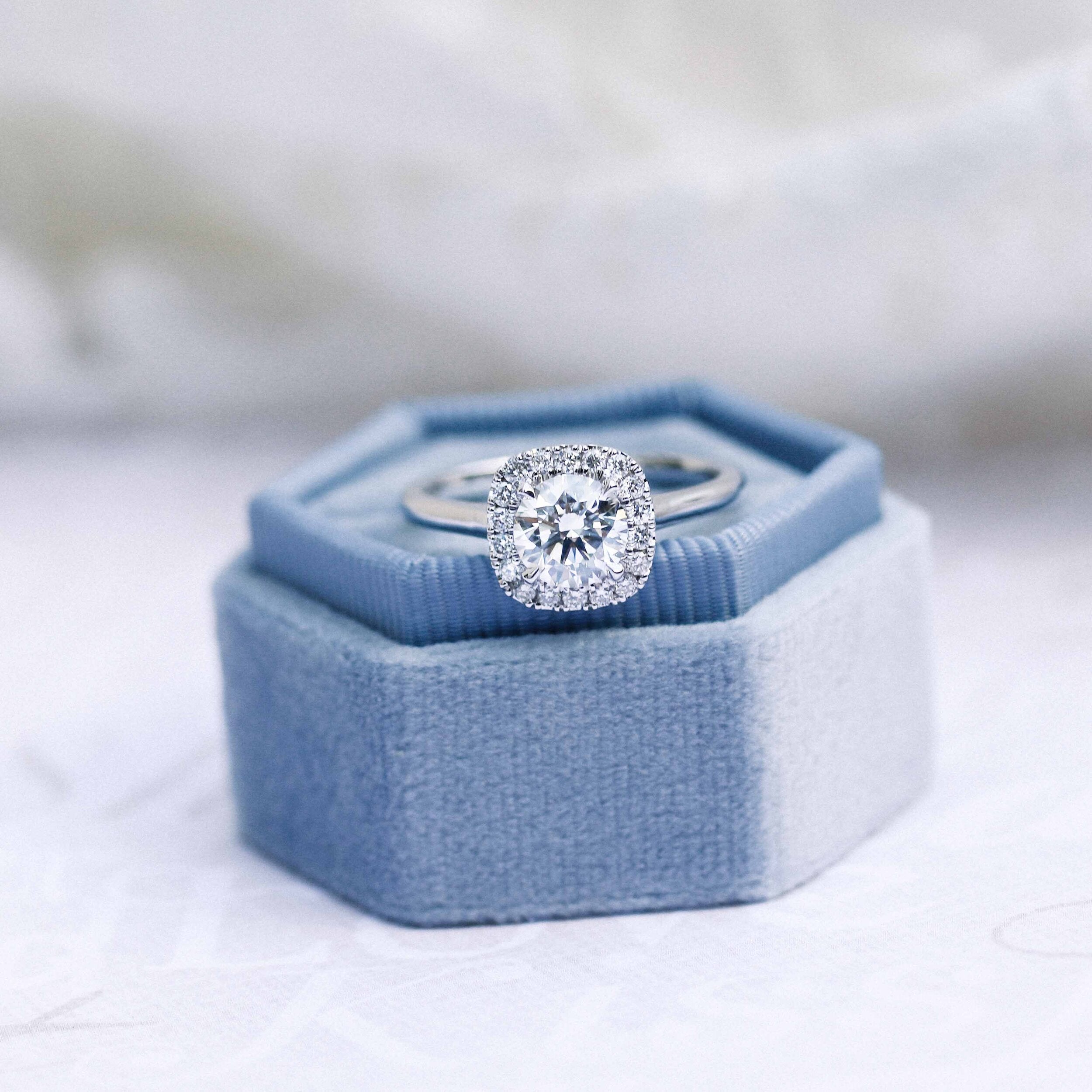 1.75 CT Round Brilliant Cut Moissanite Halo Engagement Ring