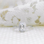 1.0 CT Emerald Cut Moissanite Halo Style Engagement Ring