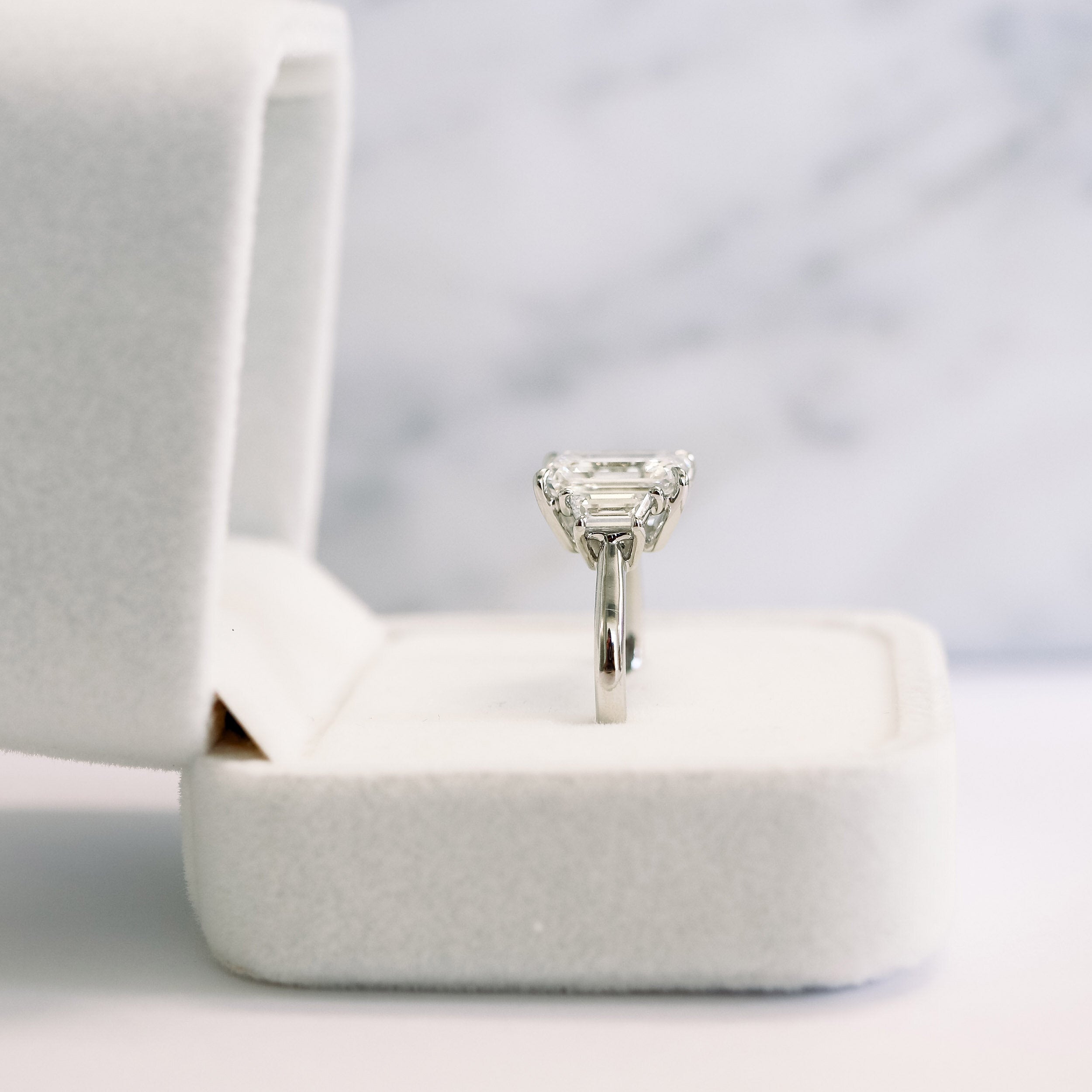 2.75 CT Emerald Moissanite Three Stones Engagement Ring