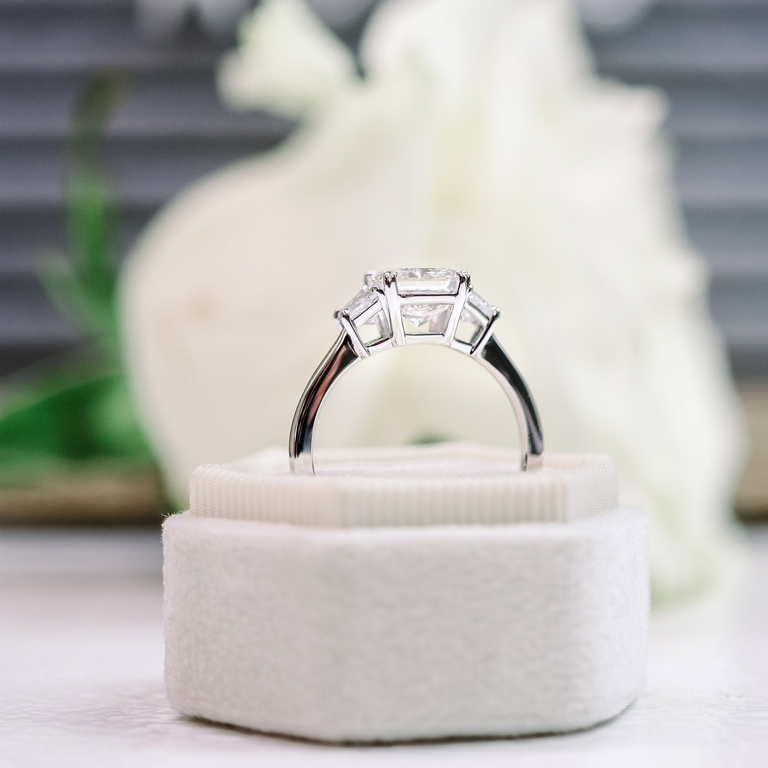 2.50 CT Radiant Moissanite Three Stones Engagement Ring