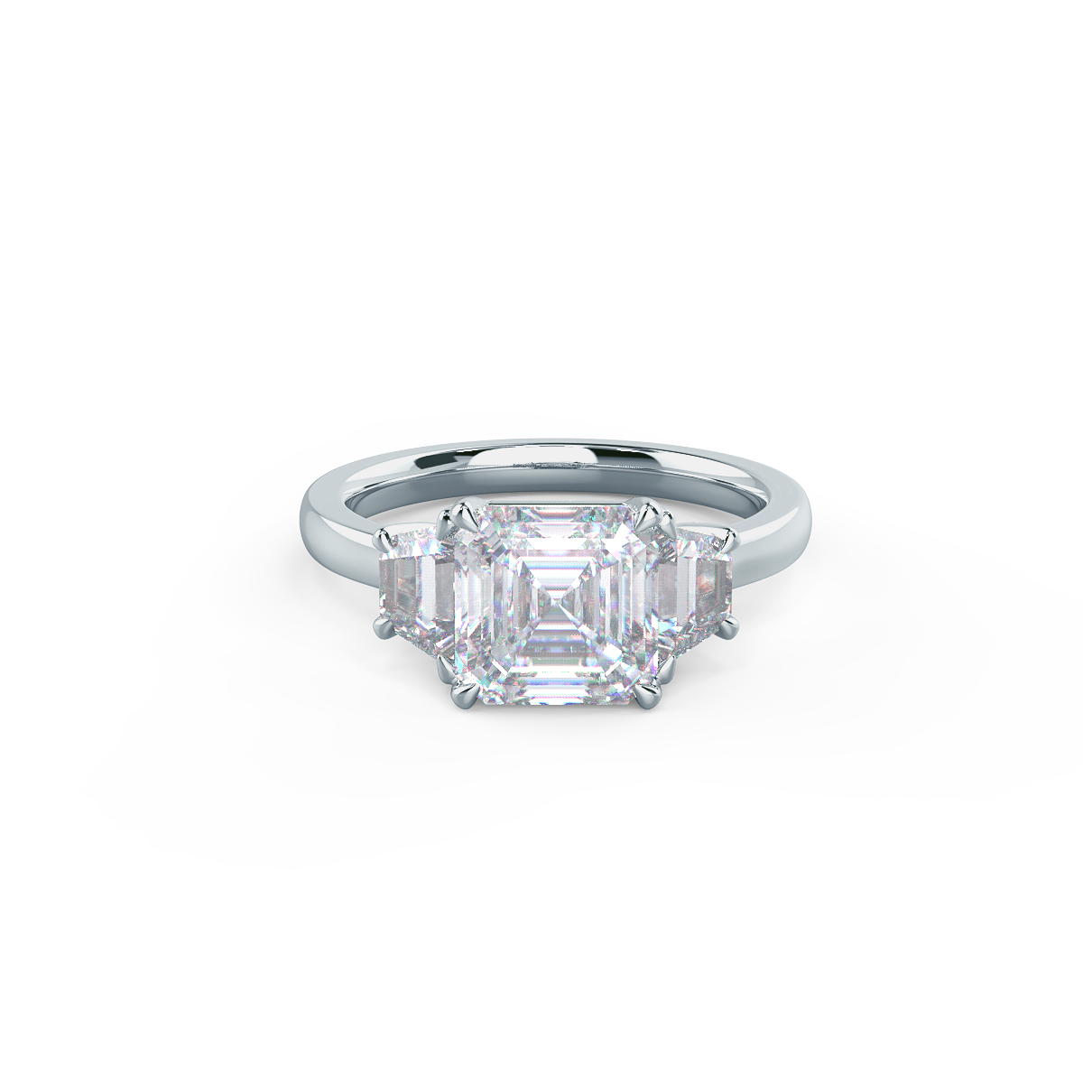2.0 CT Asscher Cut Moissanite Three Stones Engagement Ring