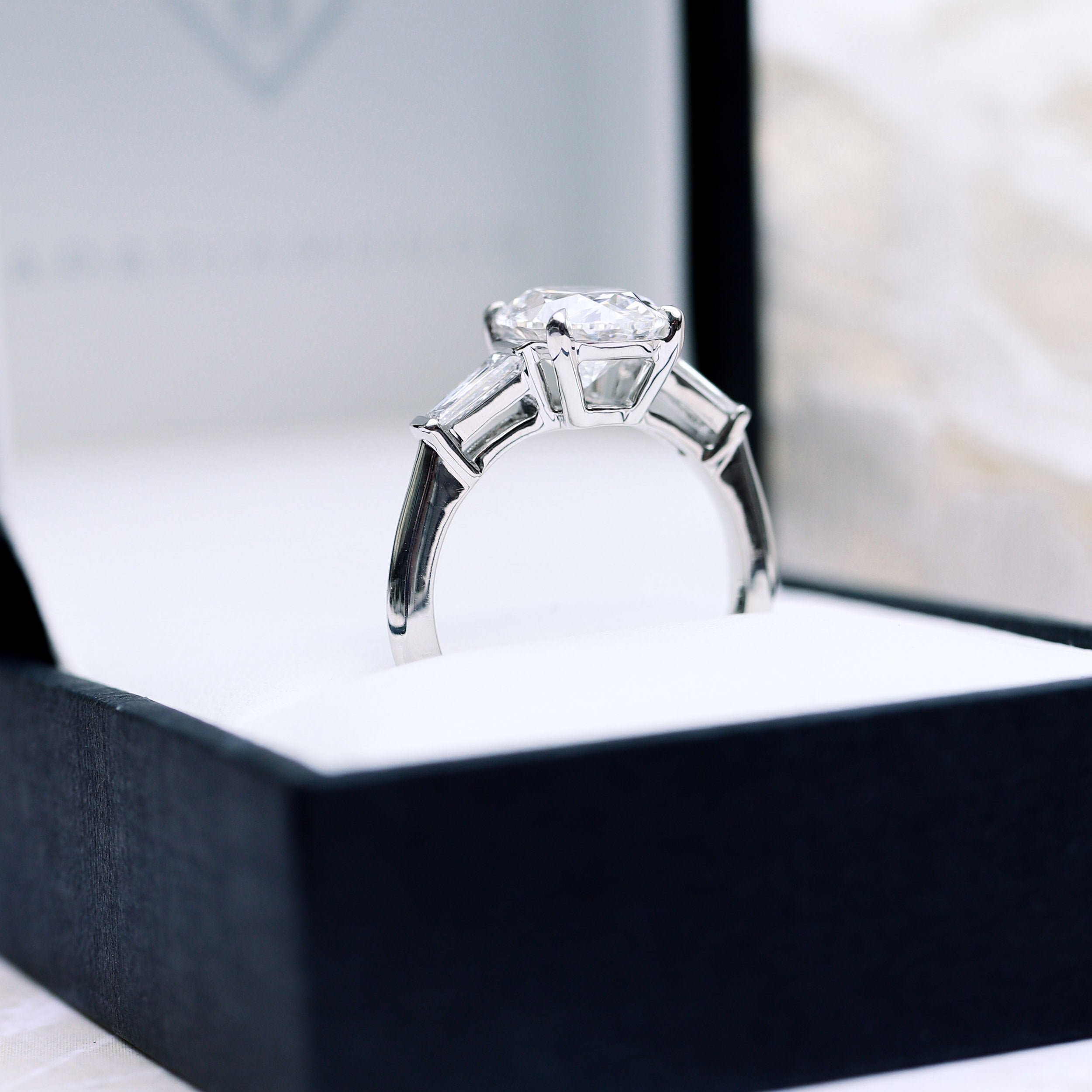 2.25 CT Oval Moissanite Three Stone Stones Engagement Ring